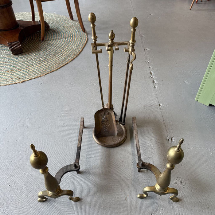 Solid Brass Fireplace Tool Set (with Andirons)