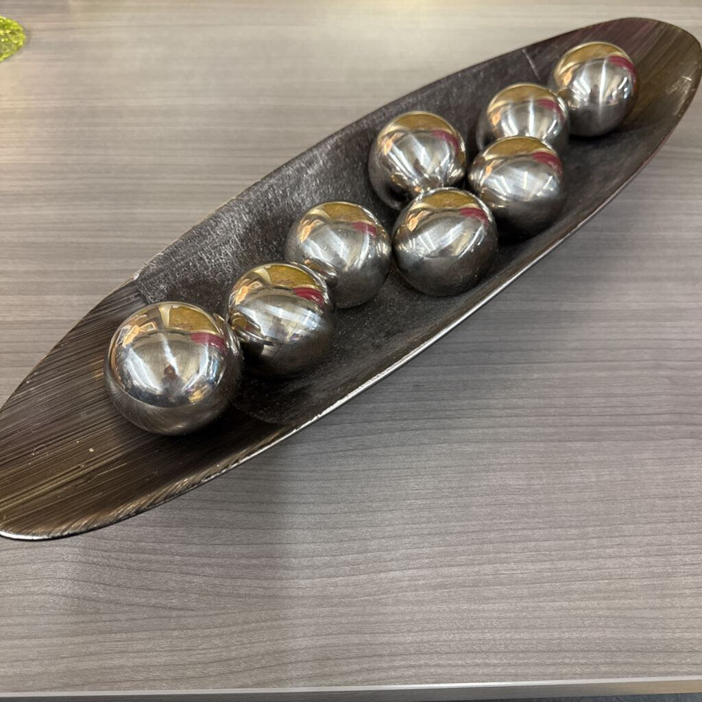 Oval Silver Decorative Bowl w 8 Silver Balls