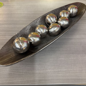 Oval Silver Decorative Bowl w 8 Silver Balls