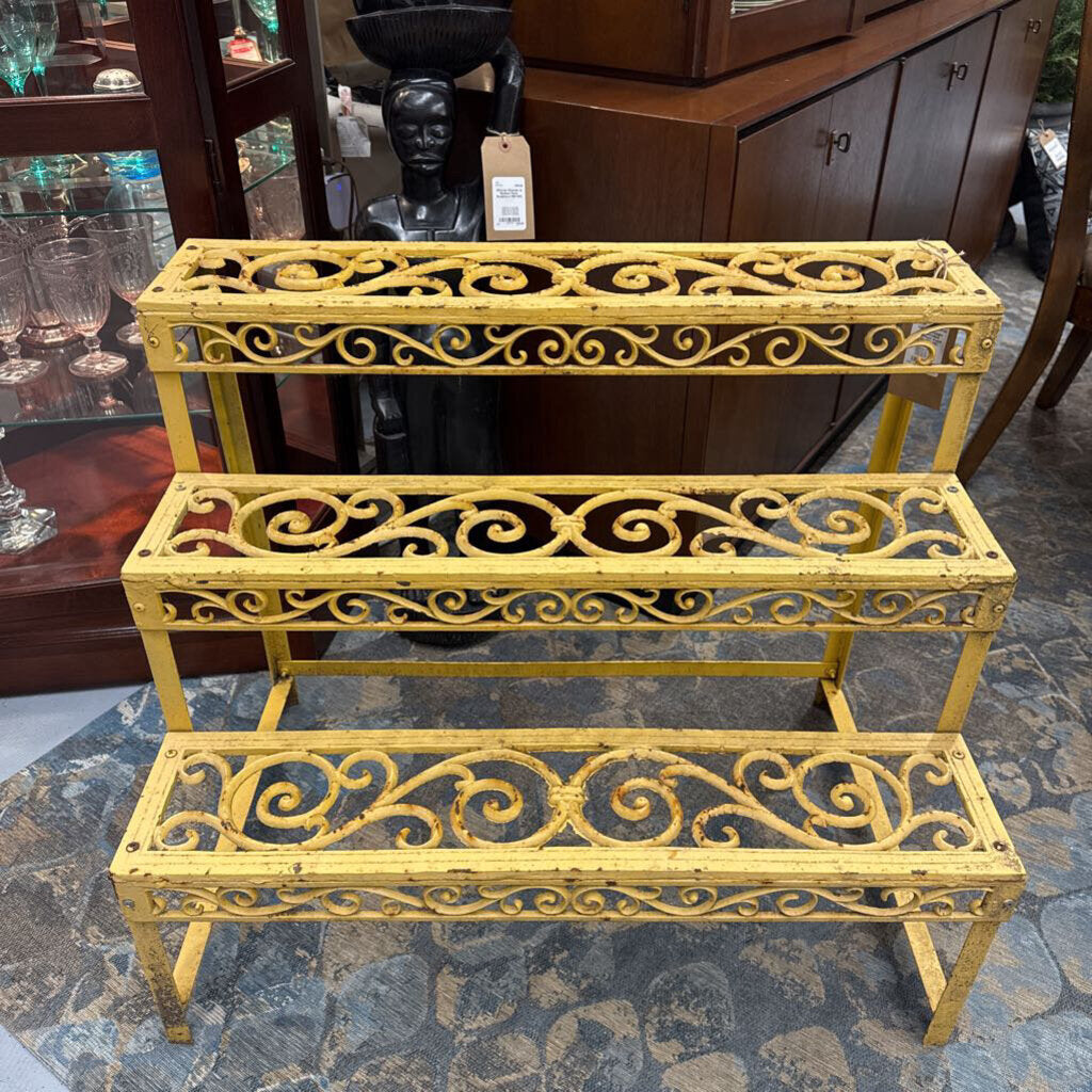 Yellow Wrought Iron Scrolled Step/Plant Stand