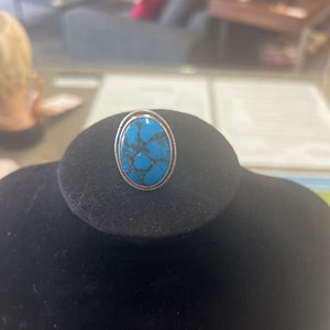 Sterling Silver Blue Turquoise Oval Ring