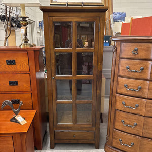 Window Pane Front Walnut Finish Cabinet