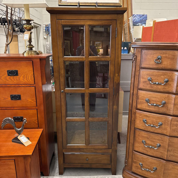 Window Pane Front Walnut Finish Cabinet