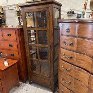 Window Pane Front Walnut Finish Cabinet