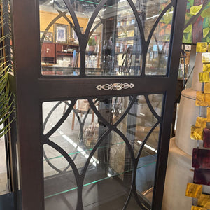 Dark Hardwood Lit Curio w Sliding Glass Door - 4 Shelves