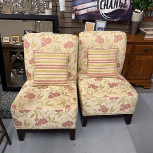 Coral Floral Fabric Armless Chair