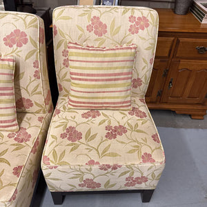 Coral Floral Fabric Armless Chair
