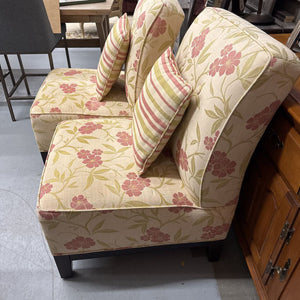 Coral Floral Fabric Armless Chair