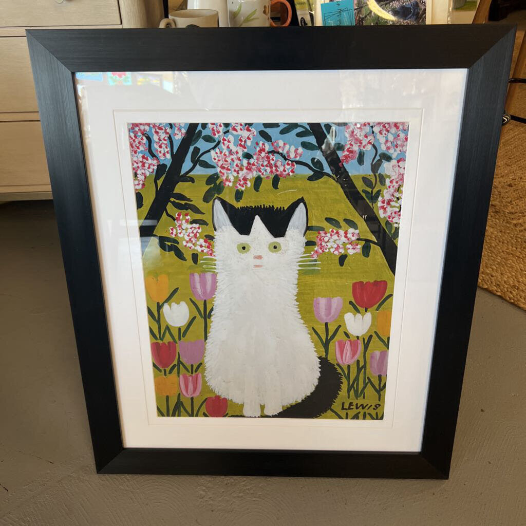 Black and White Cat 1962 - Framed Print by Maud Lewis Cdn Artist