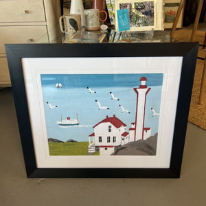 Lighthouse at Cape Forchu - Framed Print by Maud Lewis Cdn Artist