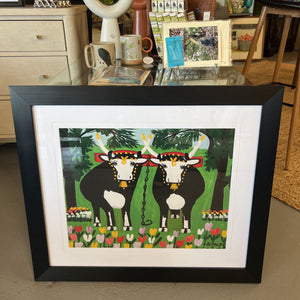 Female Oxen in Pasture - Framed Print by Maud Lewis Cdn Artist