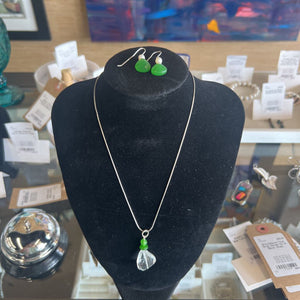 Pearl,Crystal & Chrysophase Pendant & Earrings-Set