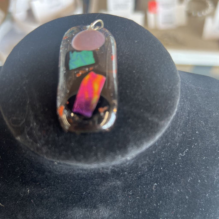 Dichroic Handmade Glass Pendant w Irradescent Colors