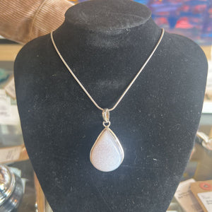 Grey/Mauve Tear Drop Geode On A Silver Chain