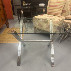 Glass Top Side Table w Chrome Base