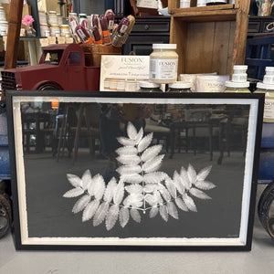 Black Window Box w White Leaves Art