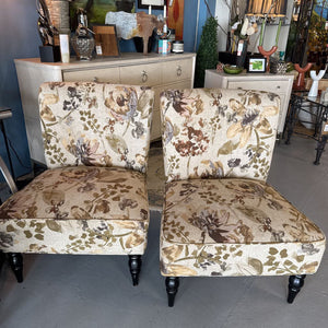 Sage Green & Taupe Floral Armless Accent Chair