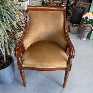 Mahogany Armchair w Gold Wrap Fabric