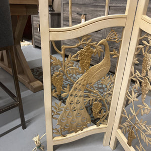 Light Up Room Divider w Gold Peacocks & Cream Finish