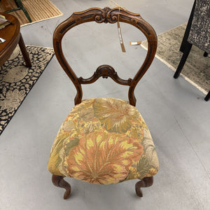 Balloon Back Walnut Chair w Sage Floral Fabric