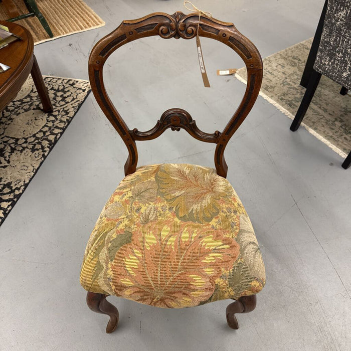 Balloon Back Walnut Chair w Sage Floral Fabric