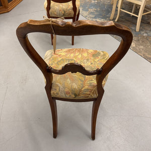 Balloon Back Walnut Chair w Sage Floral Fabric