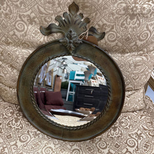 Round Antique Mirror w Coronet & Gold Frame