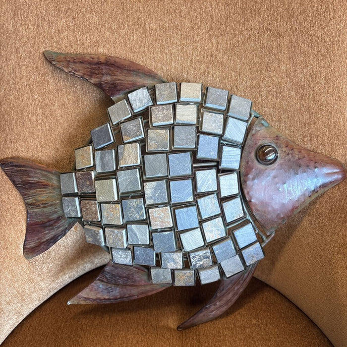 Metal Mosaic Flat Fish Inlaid Stone Tiles