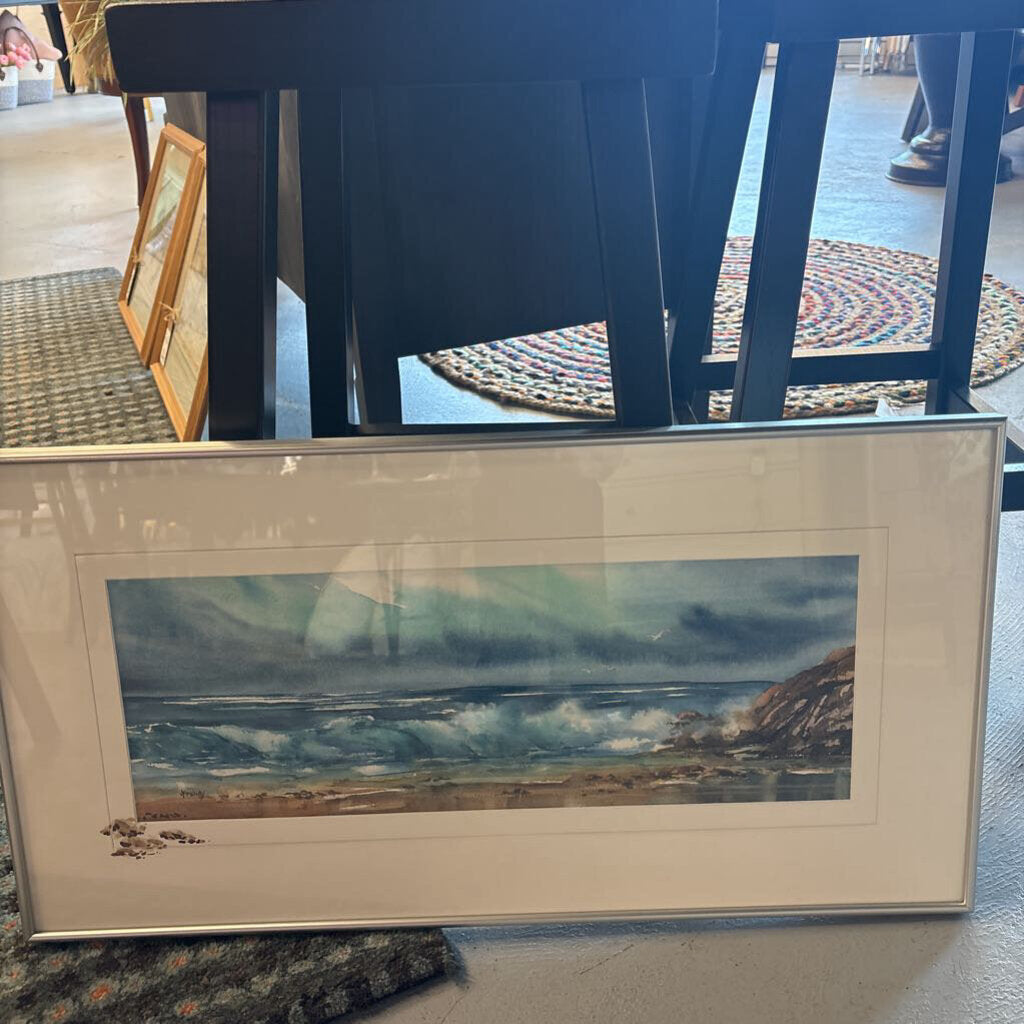 Original Waterscape Watercolour by J. Findlay in Silver Frame