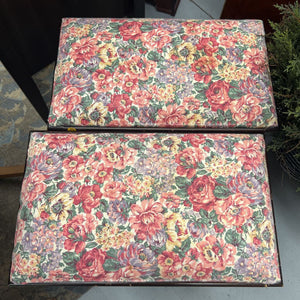 Stool w Floral Upholstered Seat & Dark Legs