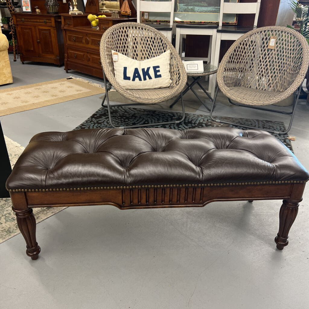 Broyhill Brown Leather Tufted Bench