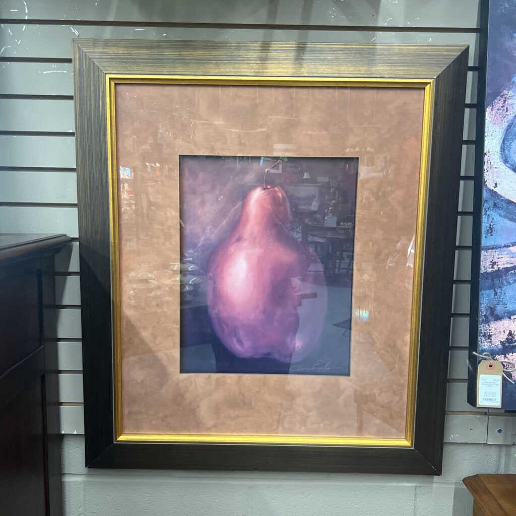 Pear Art Print in Gold/Black Wide Frame