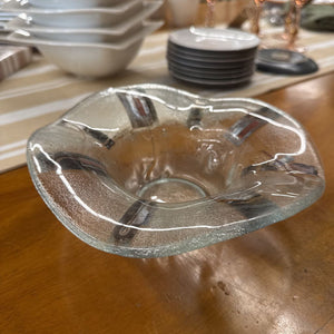 Low Glass Vase Bowl w Silver Copper Accent