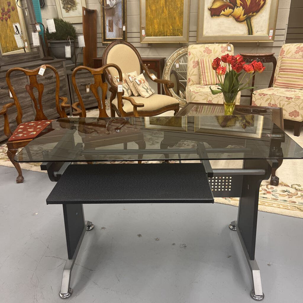 Glass Computer Table w Black Metal Base