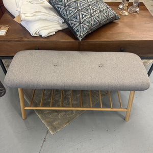 Grey Tweed Fabric Bench w 2 Buttons
