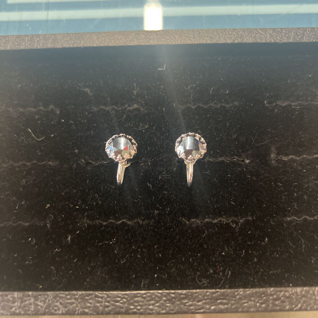 Sterling Silver Charcoal Topaz Earrings- Screw Closure