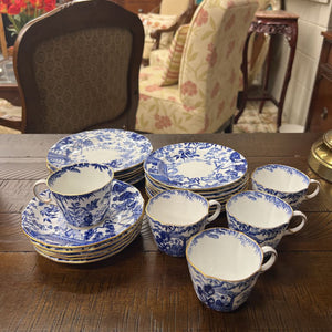 Royal Crown Derby- Blue Mikado Luncheon Set, 5 Lunch Plates, 5 Salad Plates, 5 Cups/Saucers