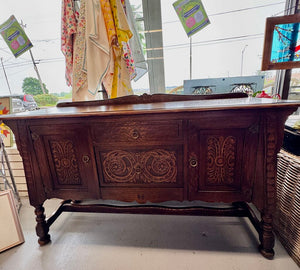 Eastlake Dark Oak Sideboard - Carved Accents & Inlay