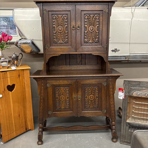 Eastlake Dark Oak Hutch - Carved Accents & Inlay