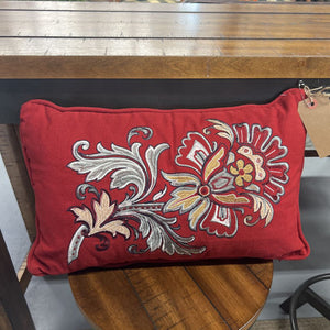 Embroidered Red Lumbar Pillow