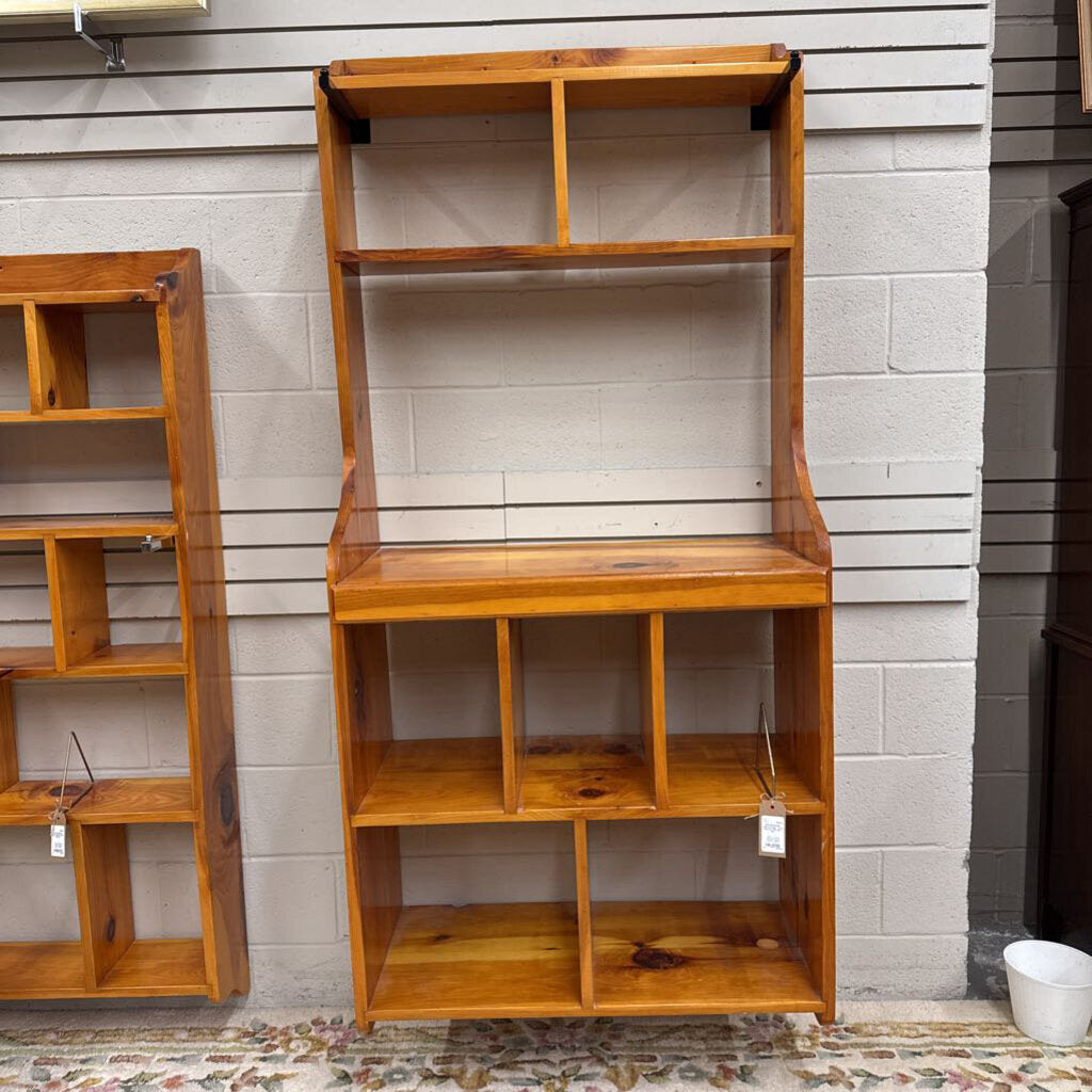 Wall Mount Pine Bookshelf with Cubes & Counter - 4 Shelves