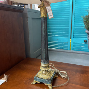 Green & Gold Patina Lamp with Cream Fabric Pleated Shade