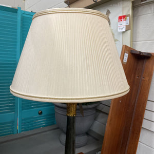 Green & Gold Patina Lamp with Cream Fabric Pleated Shade