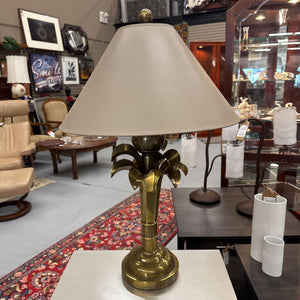 Solid Brass Lamp with Cut Leaf Accent - Taupe Shade