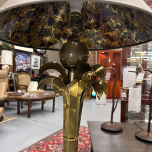 Solid Brass Lamp with Cut Leaf Accent - Taupe Shade