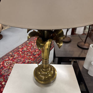 Solid Brass Lamp with Cut Leaf Accent - Taupe Shade