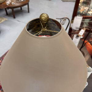 Solid Brass Lamp with Cut Leaf Accent - Taupe Shade