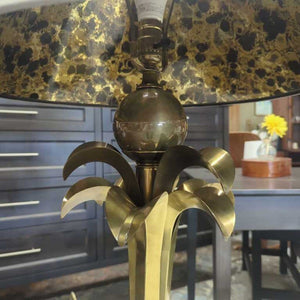 Solid Brass Lamp with Cut Leaf Accent - Taupe Shade