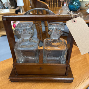 Vintage Tantalus Scotch Bourbon Decanter Set w Wood Case