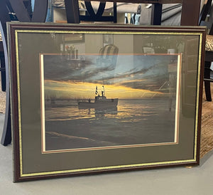 Fishing Boat Print with Dark Cherry Frame